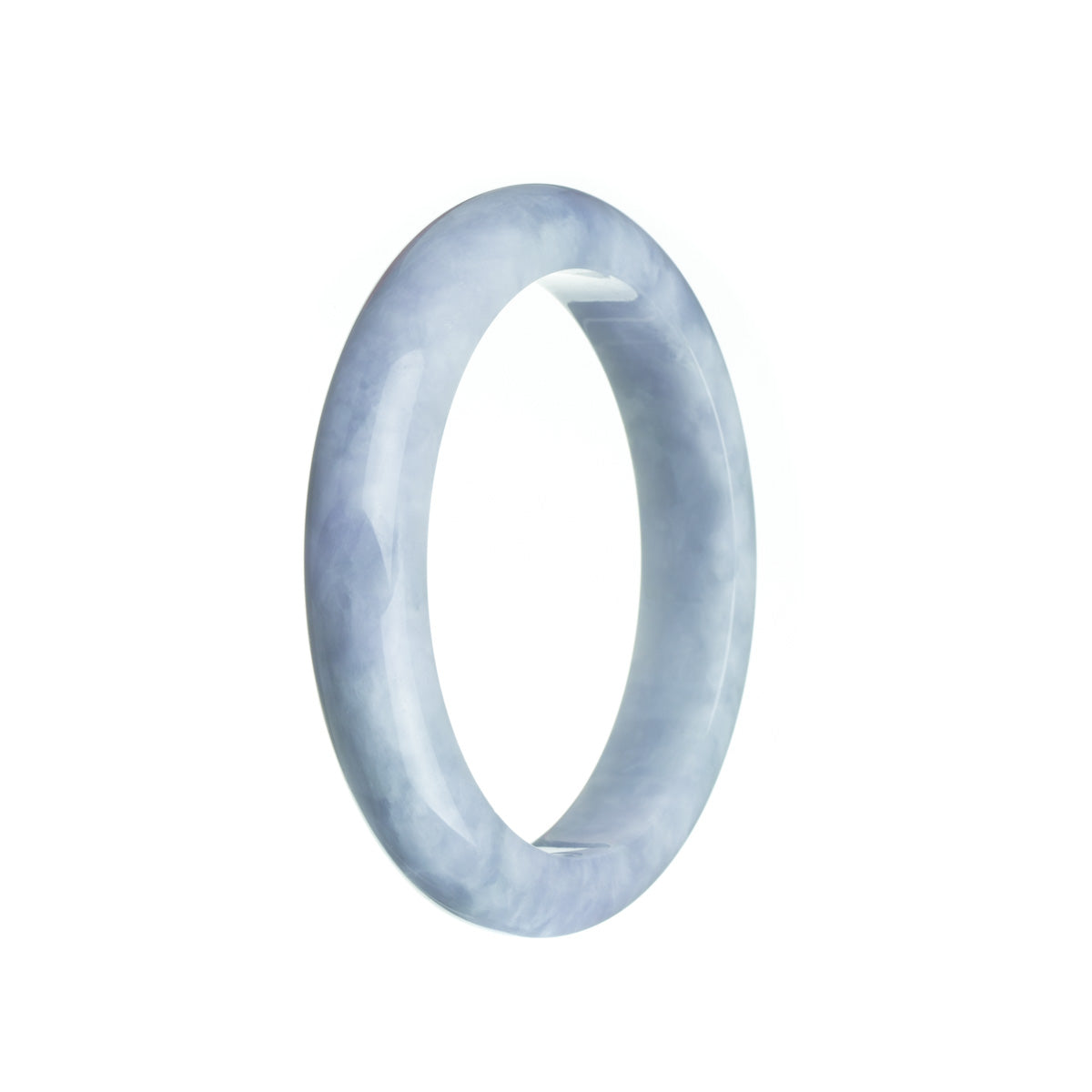 A close-up photo of a lavender Burmese jade bracelet, showcasing its natural semi-round shape and stunning color.