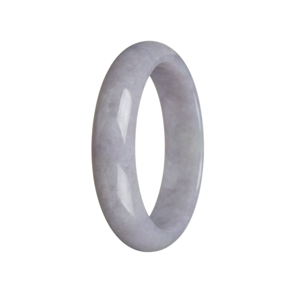 A lavender jade bangle bracelet with a half-moon shape, made from genuine Grade A jade. Perfect for adding a touch of elegance to any outfit.