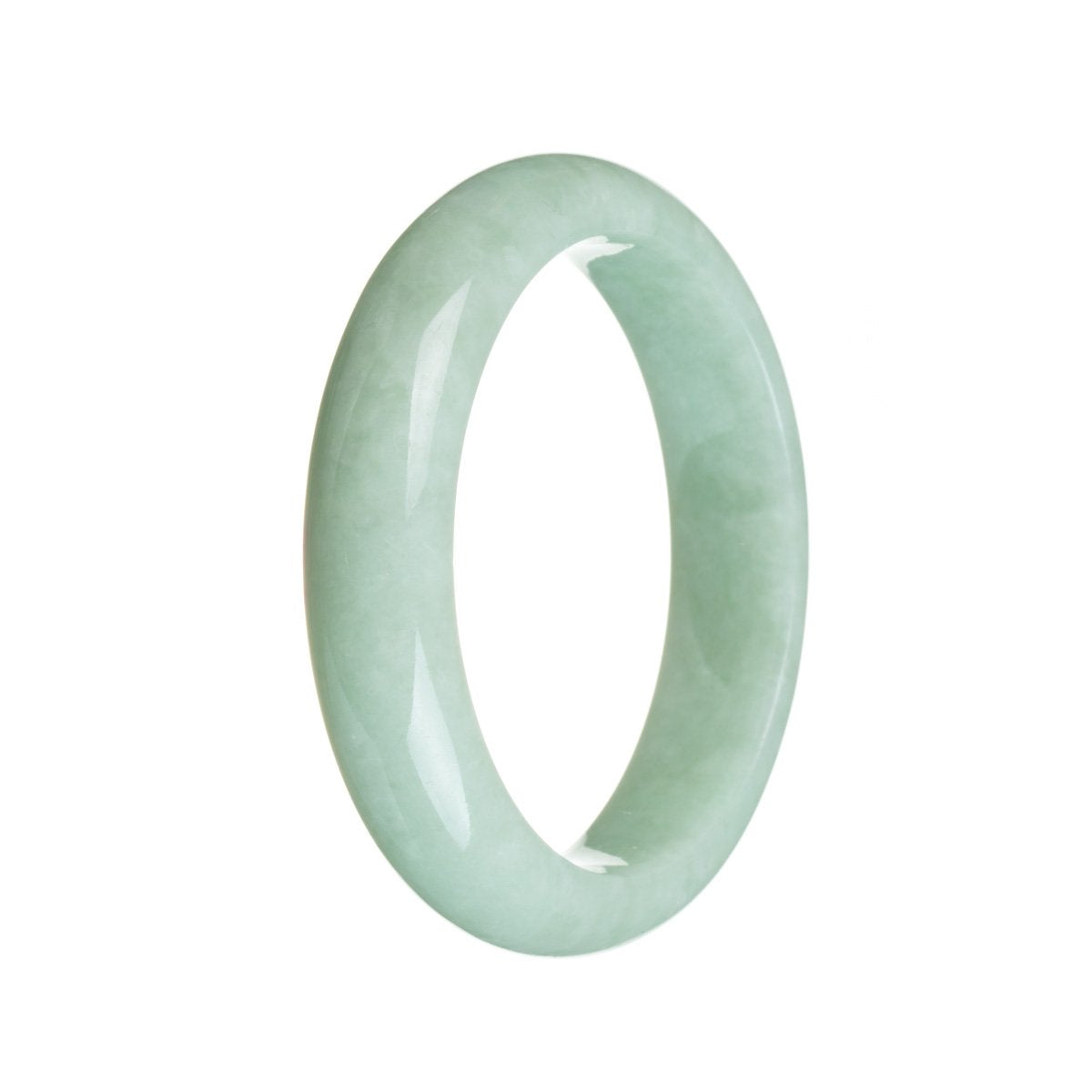 A light green Burma Jade bangle with a half-moon shape, untreated and genuine.