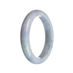 A close-up image of a real grade A strong lavender jadeite jade bangle. The bangle has a semi-round shape and measures 59mm in diameter. It is a luxurious piece of jewelry, perfect for adding an elegant touch to any outfit. The lavender color of the jadeite jade adds a sense of tranquility and beauty. Created by MAYS™, a trusted brand known for their high-quality jadeite jade items.