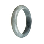 A beautiful greyish white and black Burma Jade bangle bracelet with a half moon design, certified Grade A quality. Created by MAYS GEMS.