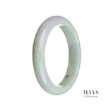 A bracelet made of high-quality, semi-round Burma Jade beads in a stunning green color with hints of lavender. Measures 58mm in diameter. Perfect for adding a touch of natural beauty to any outfit.