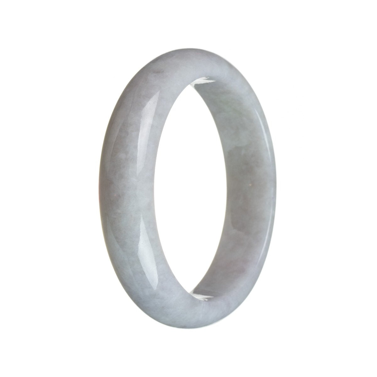 A close-up image of a lavender jade bangle bracelet with a half-moon shape, made of genuine Type A jadeite jade.
