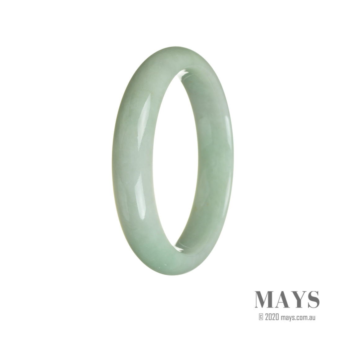 A half moon-shaped green and white Burmese jade bracelet, crafted with authentic Grade A jade.