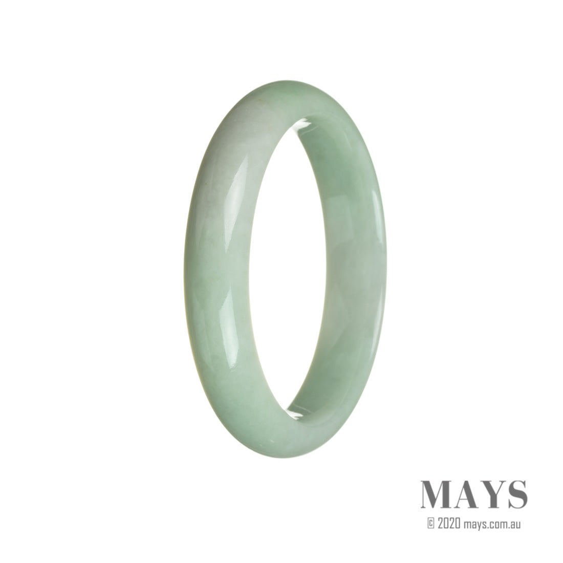 Real Grade A Green with White Burma Jade Bangle Bracelet - 59mm Half Moon