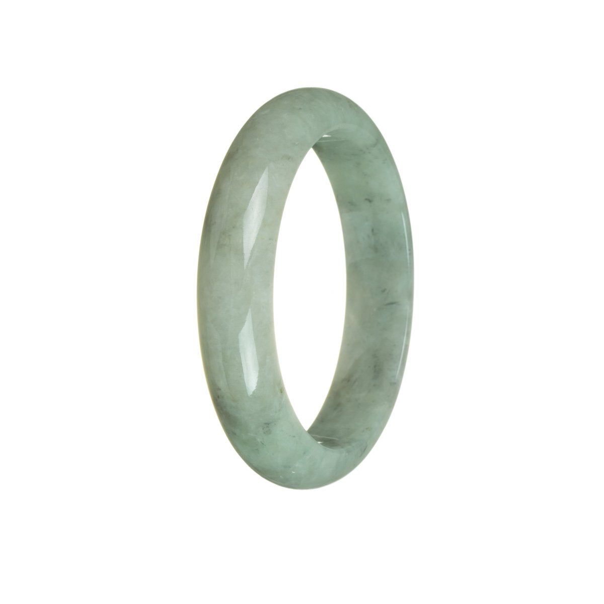 A half moon-shaped genuine untreated green jade bangle with a 58mm diameter, perfect for adding a touch of elegance to any outfit. By MAYS™.