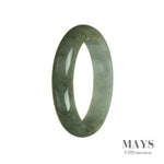 A half-moon shaped jade bangle with genuine Type A green and pale green tones.