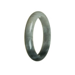 A stunning white and grey Burma Jade bangle with a half moon design, measuring 58mm. Perfect for adding elegance and style to any outfit.