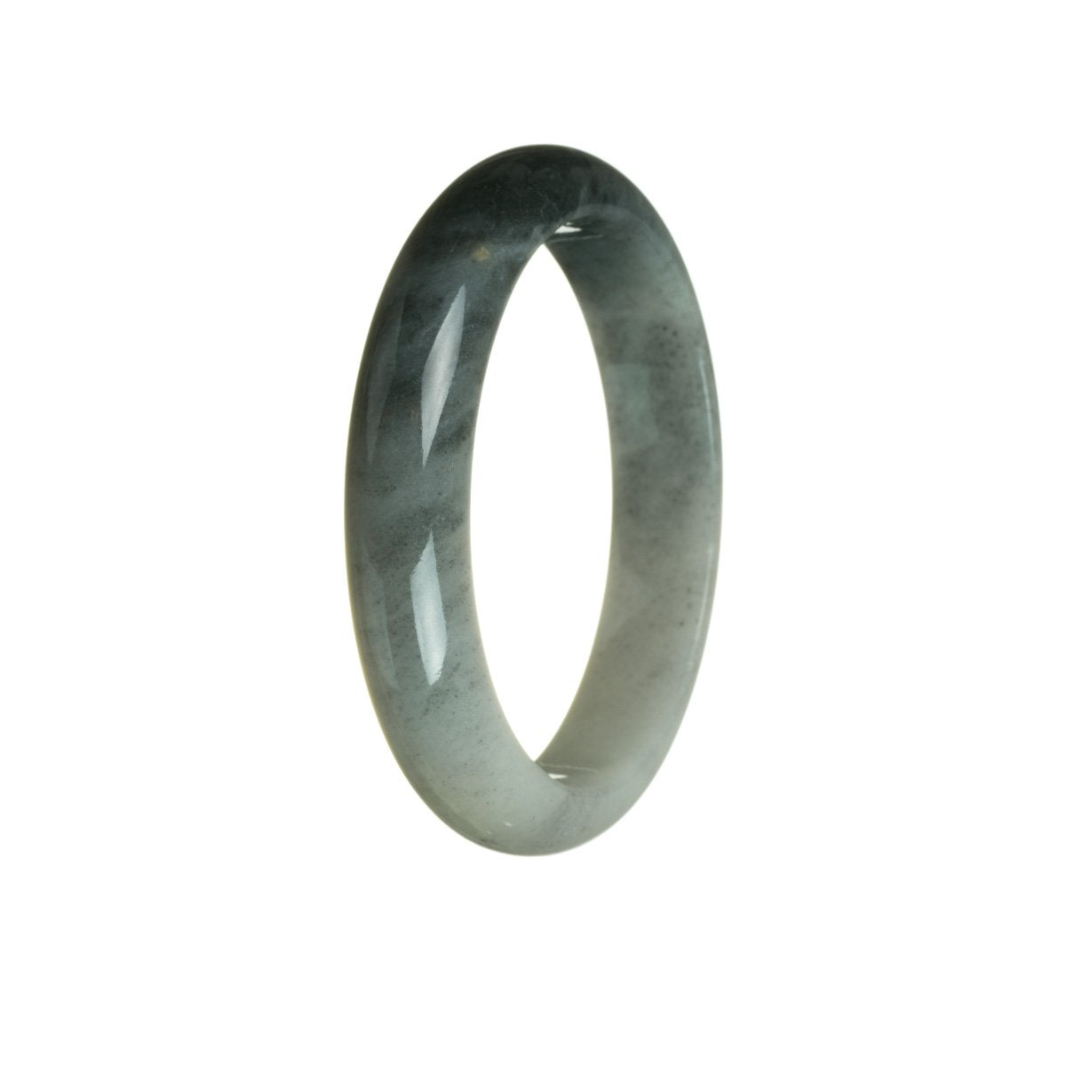 Certified Grade A White with Grey Traditional Jade Bangle Bracelet - 58mm Half Moon