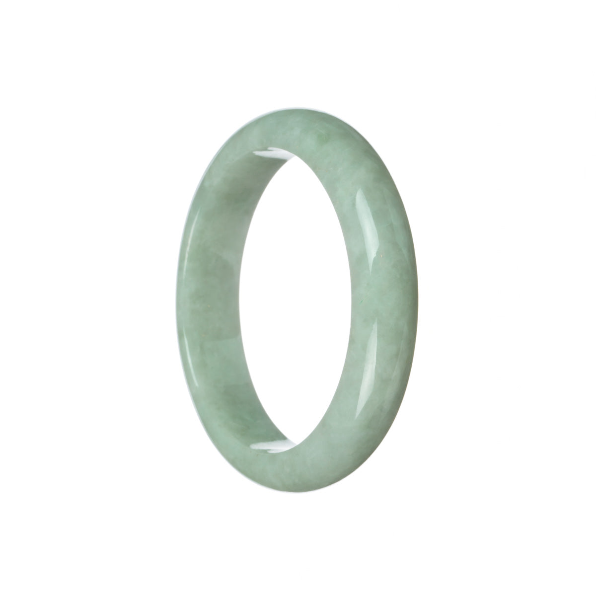 A pale green Burma jade bangle with a half moon shape, measuring 57mm.