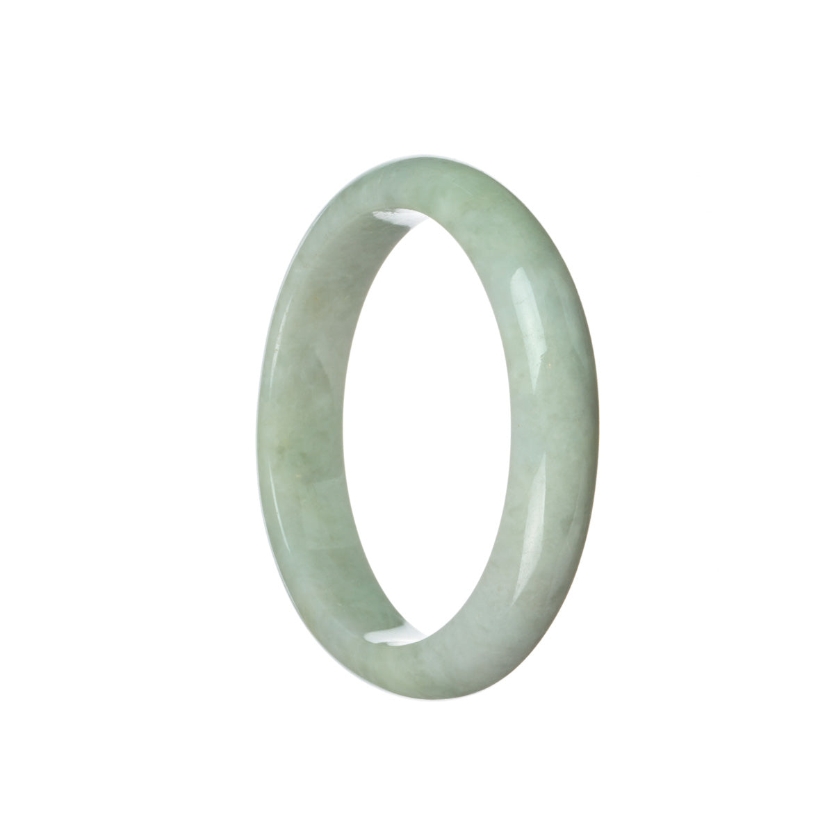 A beautiful green Burma jade bangle with a half moon shape, made of genuine Grade A jade. Perfect for adding a touch of elegance to any outfit.