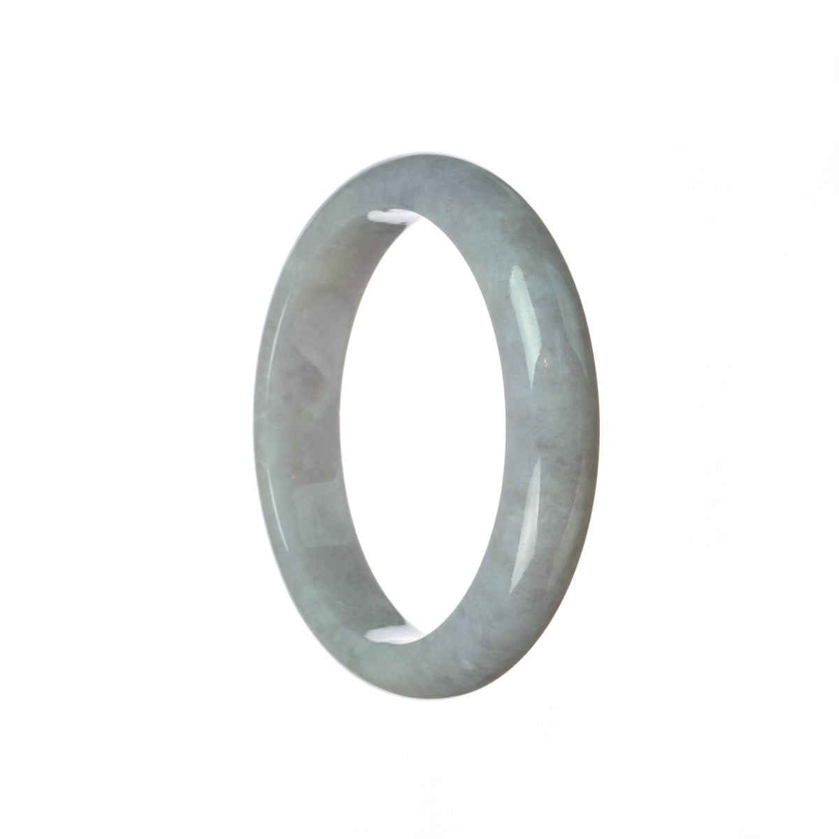 Close-up photo of a lavender jadeite bangle bracelet with a semi-round shape, measuring 58mm in diameter. The bracelet features a beautiful, natural lavender hue and is made of genuine Type A jadeite. Perfect for adding a touch of elegance and sophistication to any outfit.