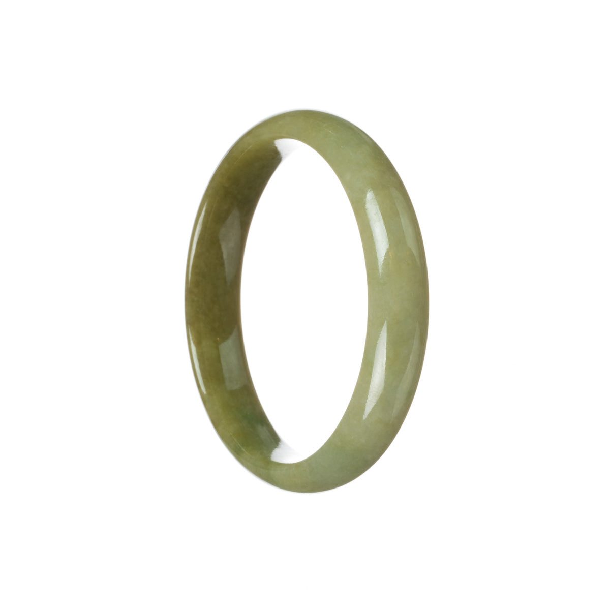 Real Grade A Brownish Olive Green with Brown Patch Jadeite Bangle Bracelet - 59mm Half Moon