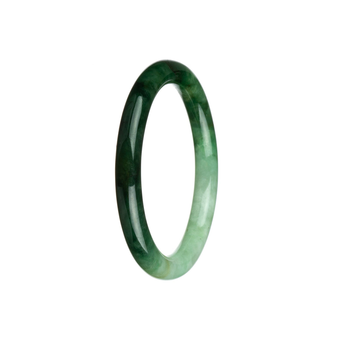 A delicate round emerald green and white Burma jade bracelet, perfect for adding a touch of elegance to any outfit.