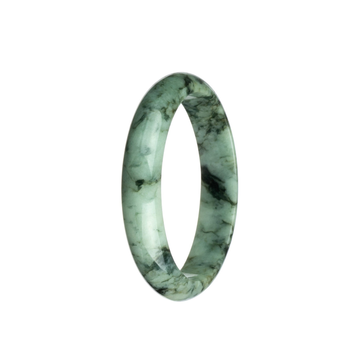 Genuine Grade A Pale Green and Black Pattern Jadeite Jade Bracelet - 59mm Half Moon