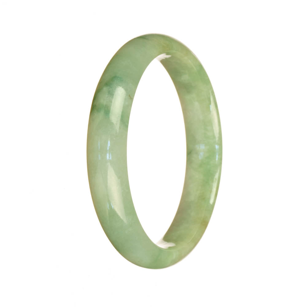 Genuine Untreated Light Green Pattern Jadeite Jade Bangle - 56mm Half Moon