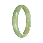 Genuine Untreated Light Green Pattern Jadeite Jade Bangle - 56mm Half Moon