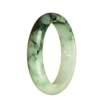 Real Grade A Pale Green and Green Pattern Traditional Jade Bangle Bracelet - 55mm Half Moon
