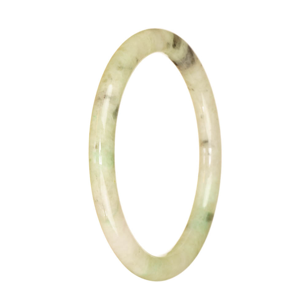 Certified Grade A Light Green Pattern Burmese Jade Bangle - 60mm Petite Round