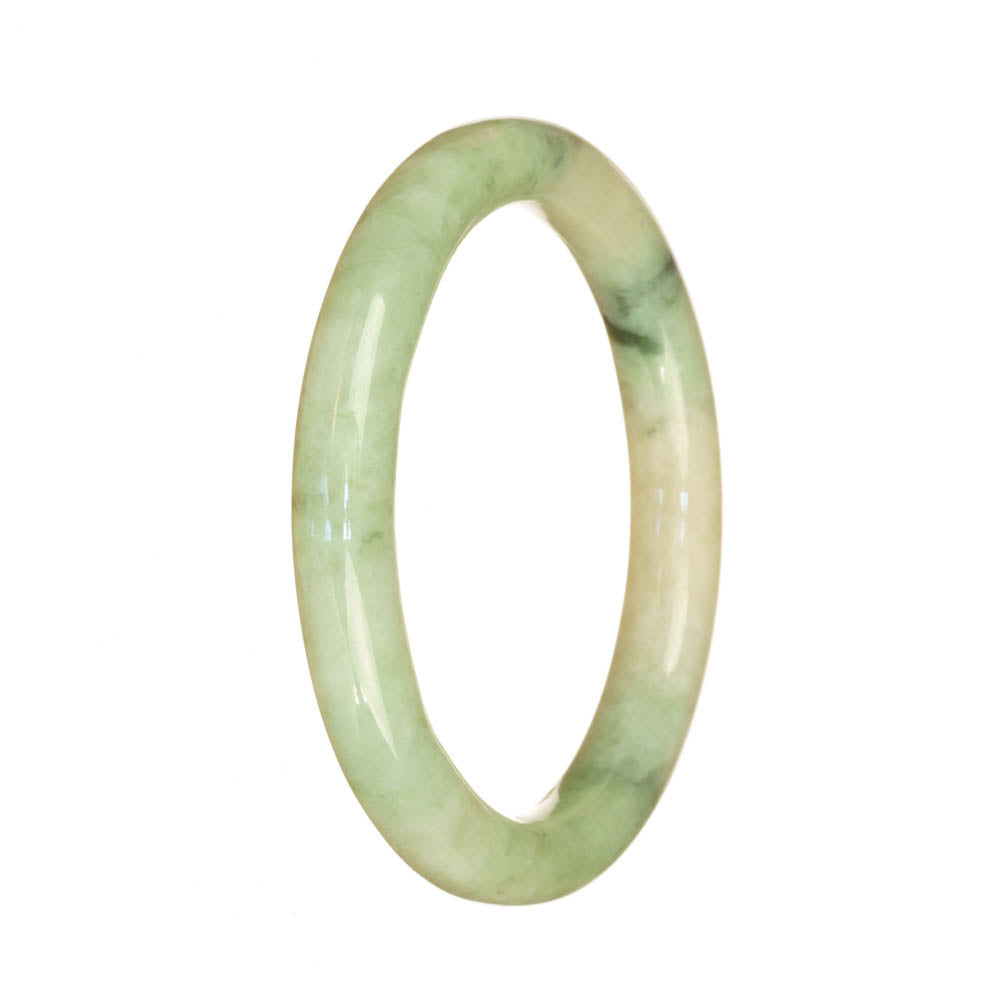 A small, round light green jade bangle bracelet, certified as Grade A quality. Perfect for adding a touch of elegance to any outfit.