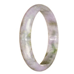 A lavender and green jadeite jade bangle bracelet with a half moon design, untreated and genuine.