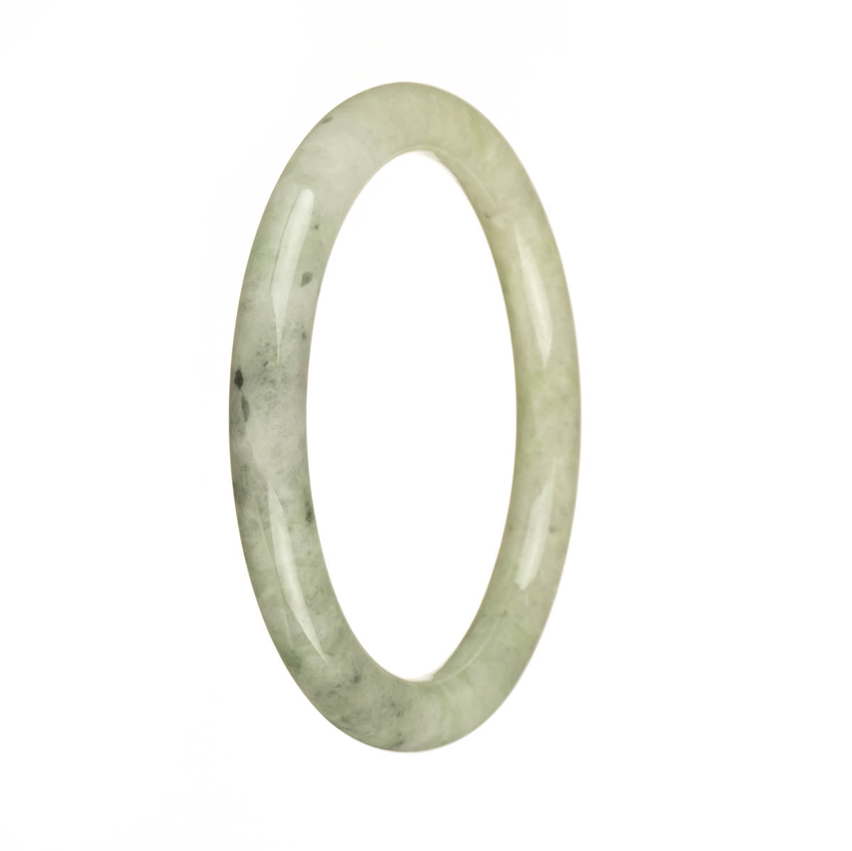 Certified Grade A Pale Green with Dark Green Pattern Jadeite Jade Bangle - 59mm Half Moon