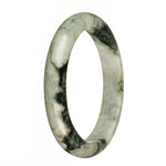 Genuine Natural Green and White with Dark Green Patterns and Apple Green Spots Burmese Jade Bangle - 67mm Semi Round