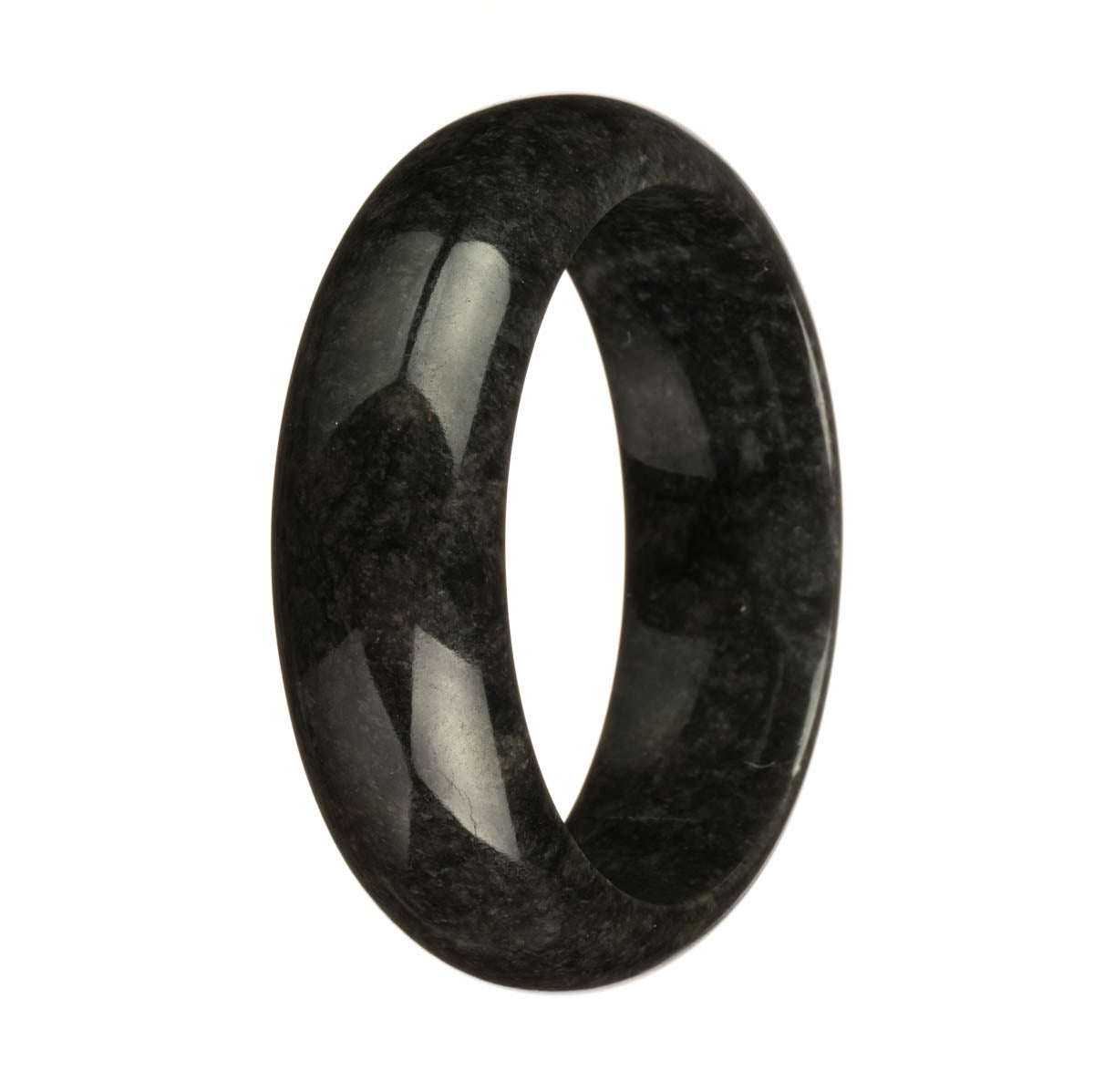 Genuine Natural Black Burma Jade Bangle Bracelet - 61mm Half Moon