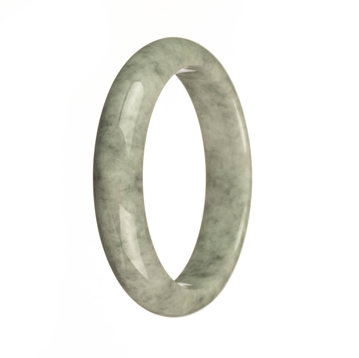 Genuine Untreated Grey Pattern Burmese Jade Bangle Bracelet - 59mm Half Moon