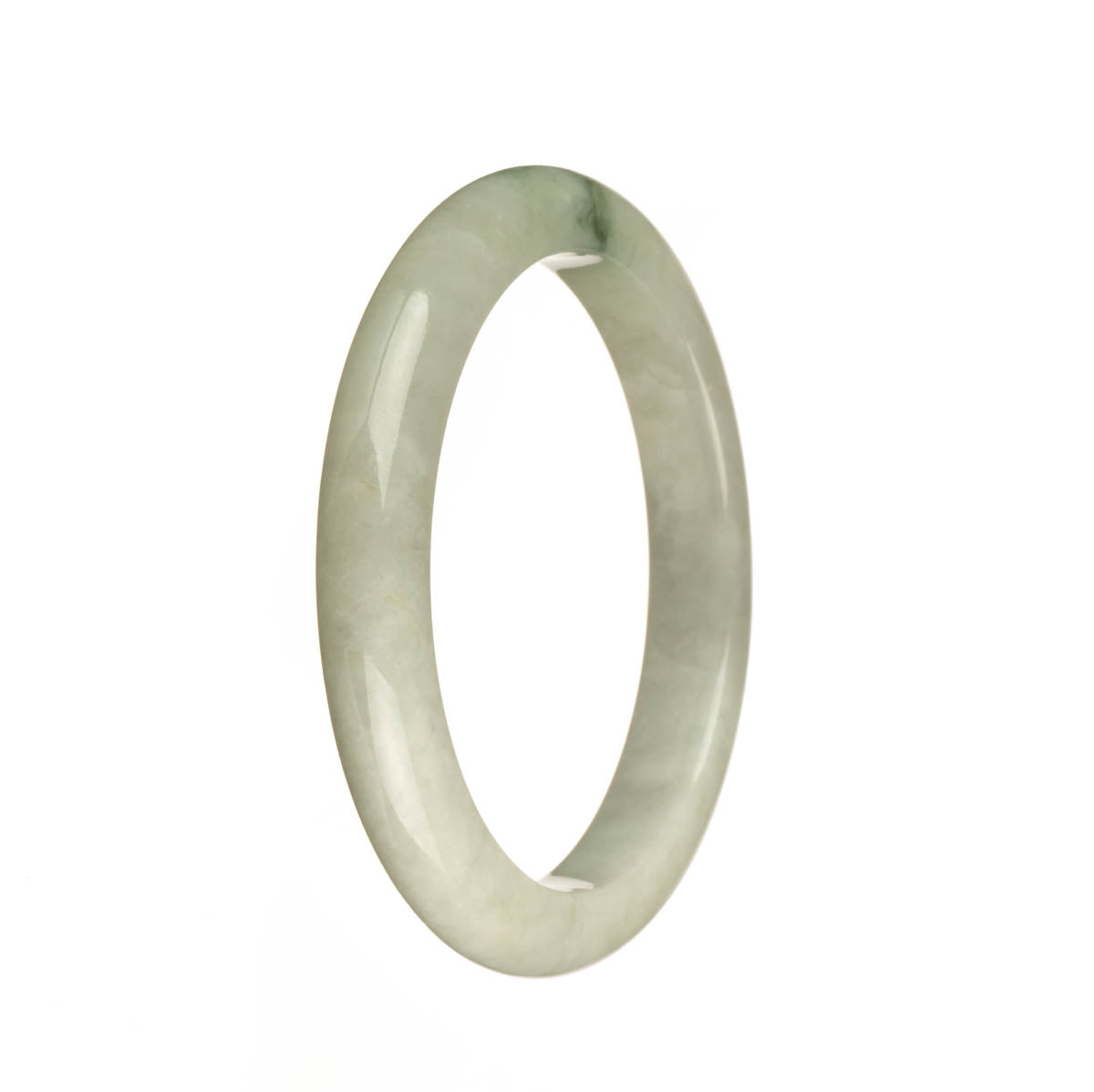 Authentic Type A White with Green Pattern Jade Bangle Bracelet - 55mm Semi Round