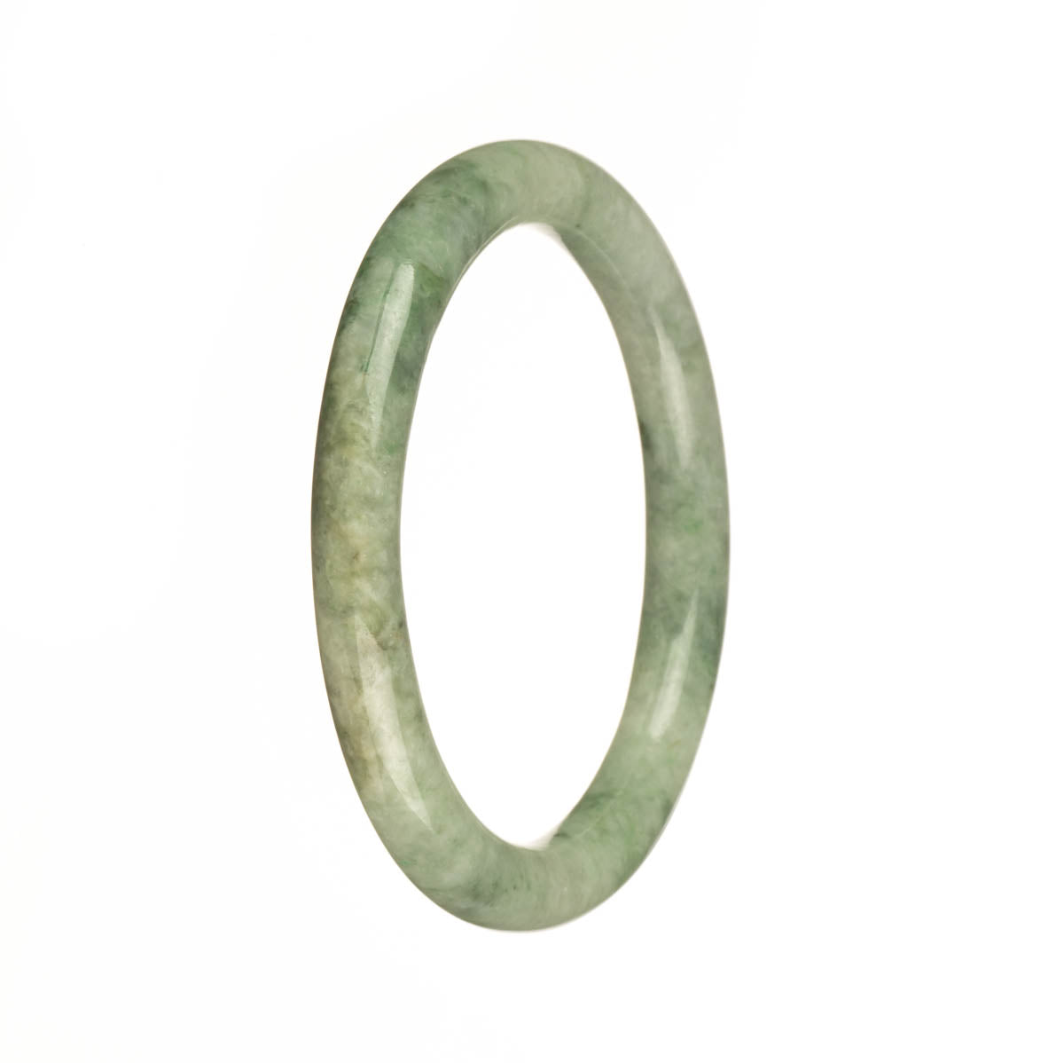 A beautiful, petite round green jadeite jade bangle bracelet, crafted with high-quality grade A green jade. The bracelet measures 56mm in diameter and is perfect for adding a touch of elegance to any outfit.