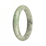 Genuine Natural Green with Grey Patterns Burmese Jade Bangle - 59mm Half Moon