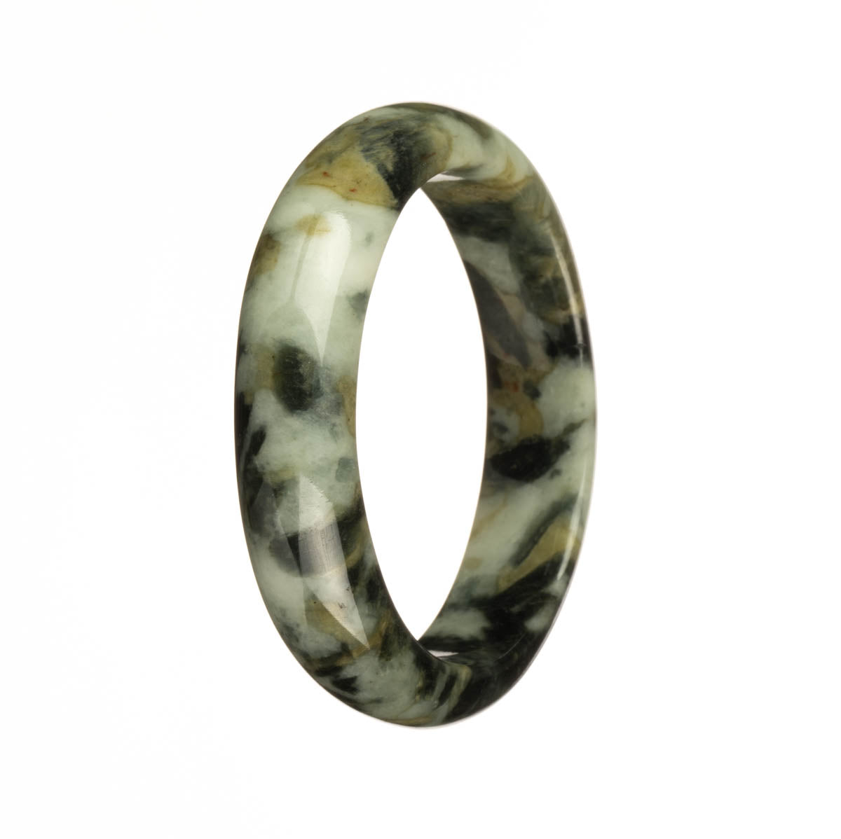 Real Natural Grey with Brown and Black Patterns Jade Bangle Bracelet - 56mm Half Moon