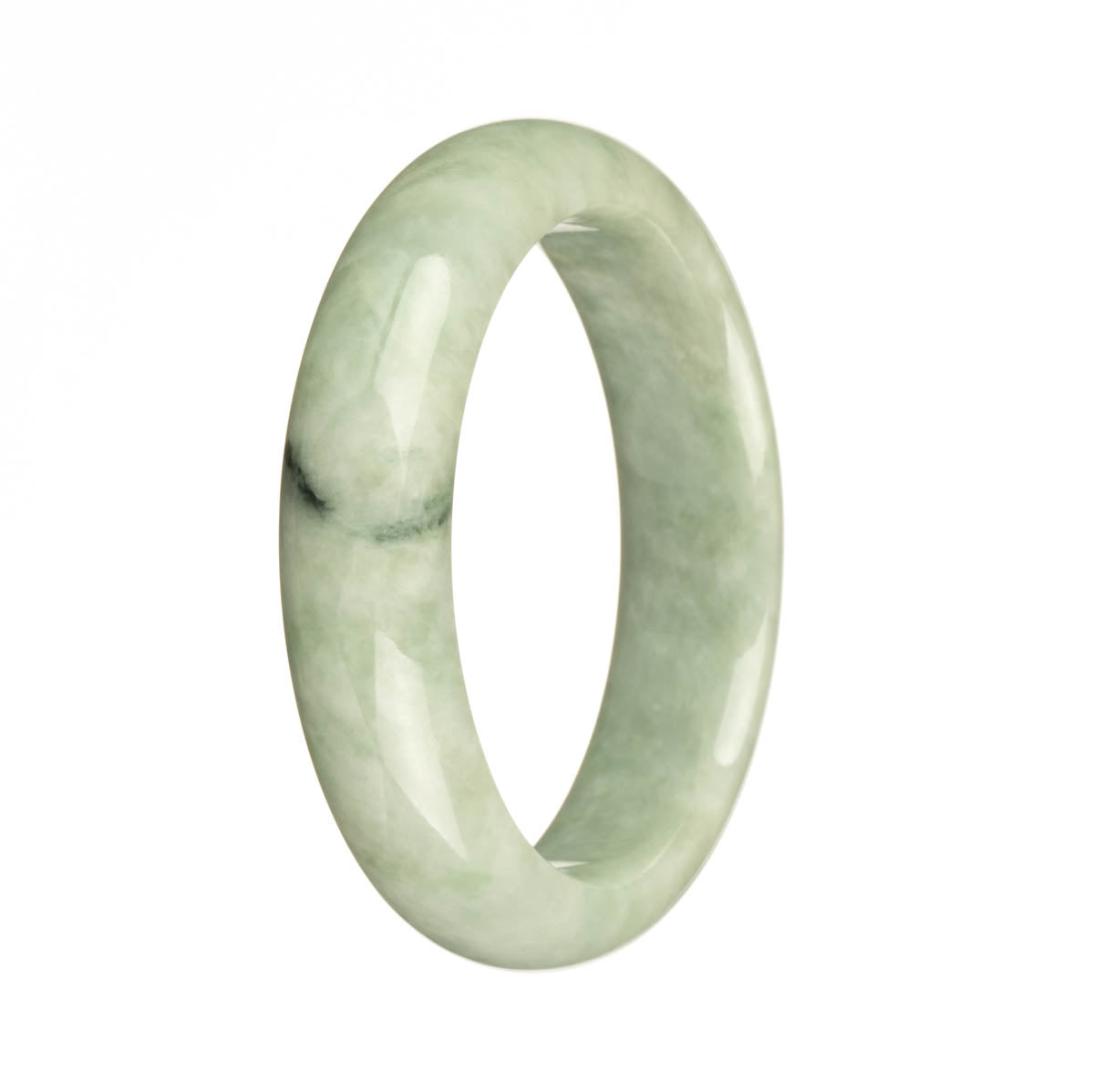 A genuine green jade bangle with a half moon shape, measuring 57mm in size. Perfect for adding a touch of traditional elegance to any outfit.