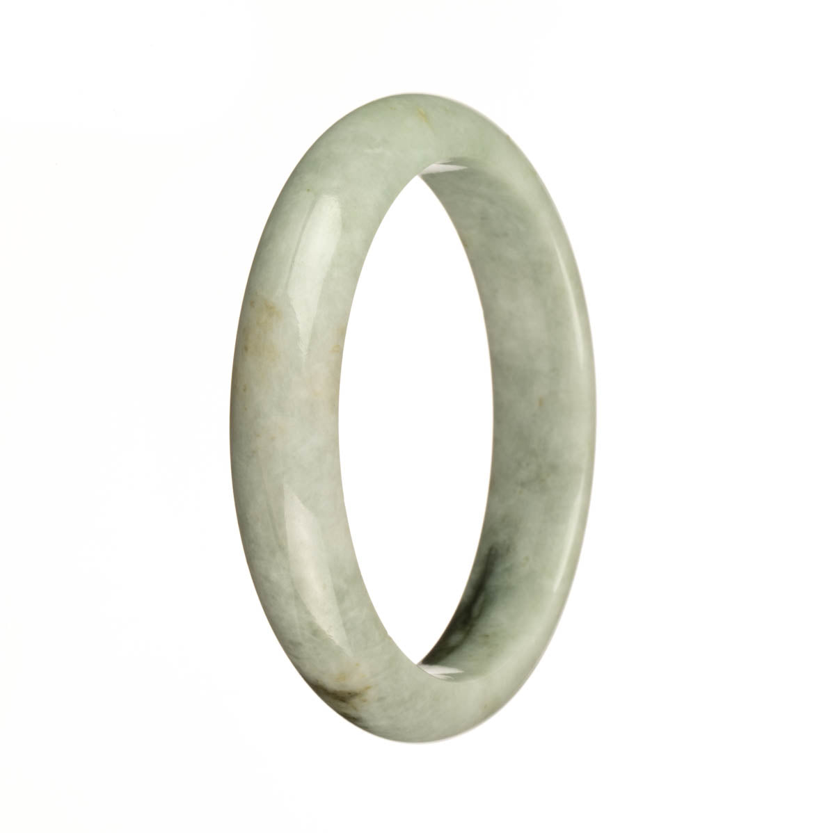 Genuine Grade A Grey with Dark Green Pattern Traditional Jade Bracelet - 59mm Half Moon