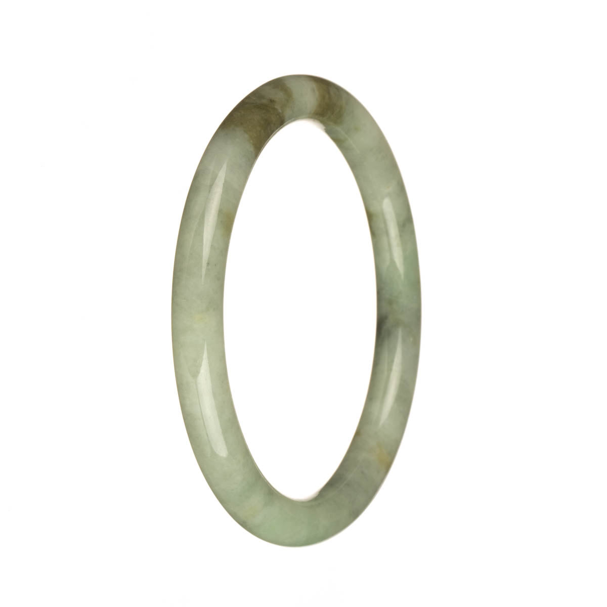 Authentic Untreated Grey with Apple Green and Brown Patterns Jadeite Bangle - 59mm Petite Round