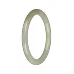 A close-up view of a petite round jadeite jade bracelet, featuring authentic, natural white jade with beautiful green spots. The bracelet is 56mm in size and is sold by MAYS.