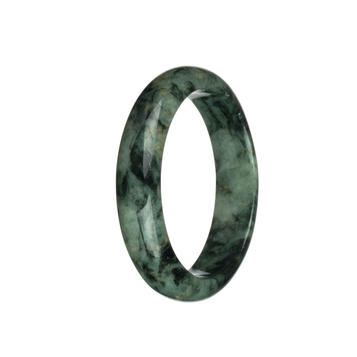 Genuine Grade A Green with Dark Green and Light Brown Patterns Traditional Jade Bracelet - 60mm Half Moon