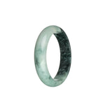 A light green and black jadeite jade bangle bracelet with a half moon shape, measuring 53mm.