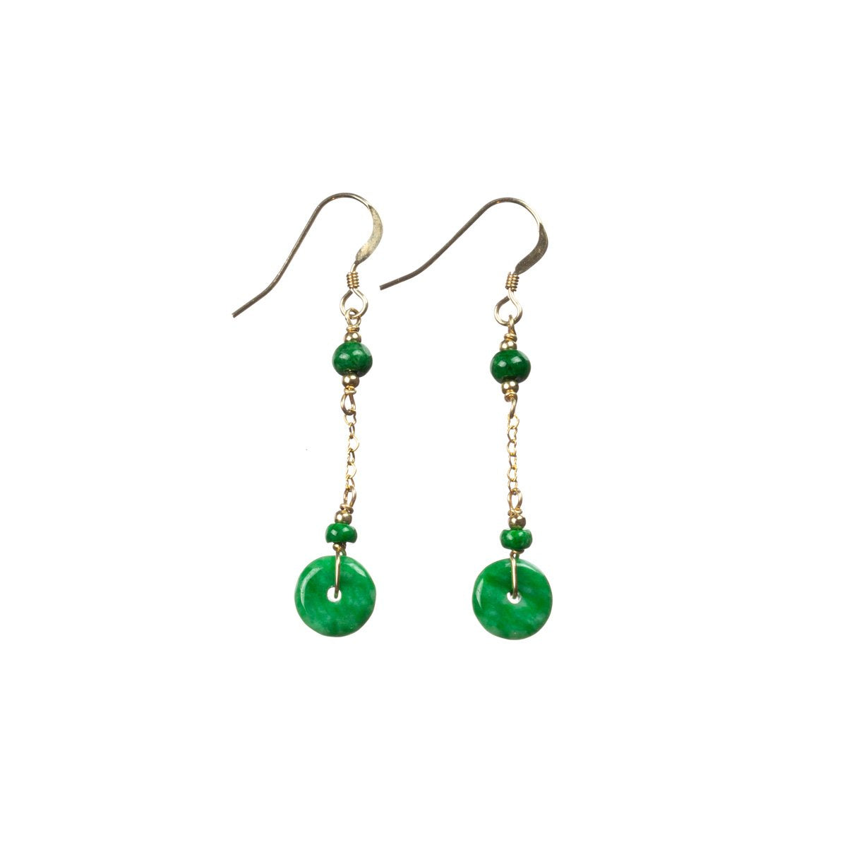 Emerald Green Jade Gold Drop Earrings