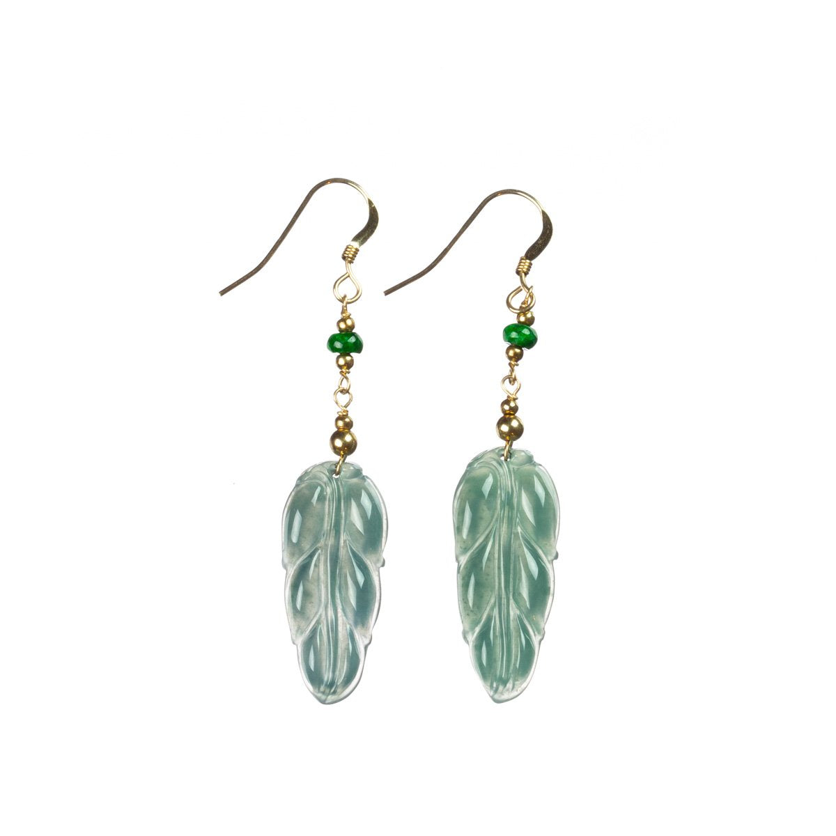Icy Bluish Green Jade Gold Drop Earrings