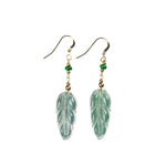 Icy Bluish Green Jade Gold Drop Earrings