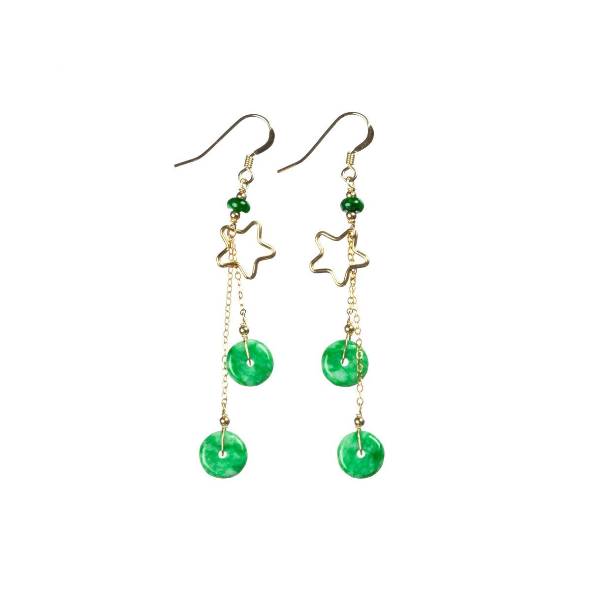 Emerald Green Jade Gold Drop Earrings