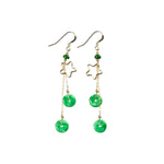 Emerald Green Jade Gold Drop Earrings