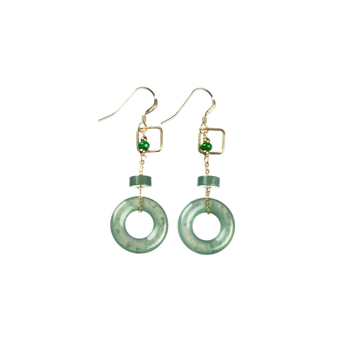 Icy Bluish Green Jade Gold Drop Earrings