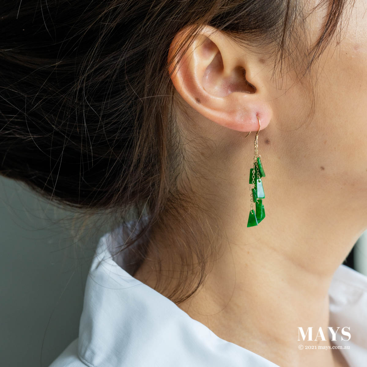 Imperial Green Jade Gold Drop Earrings
