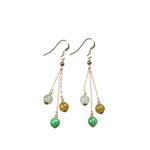 Mixed: Green White Yellow Jade Gold Drop Earrings