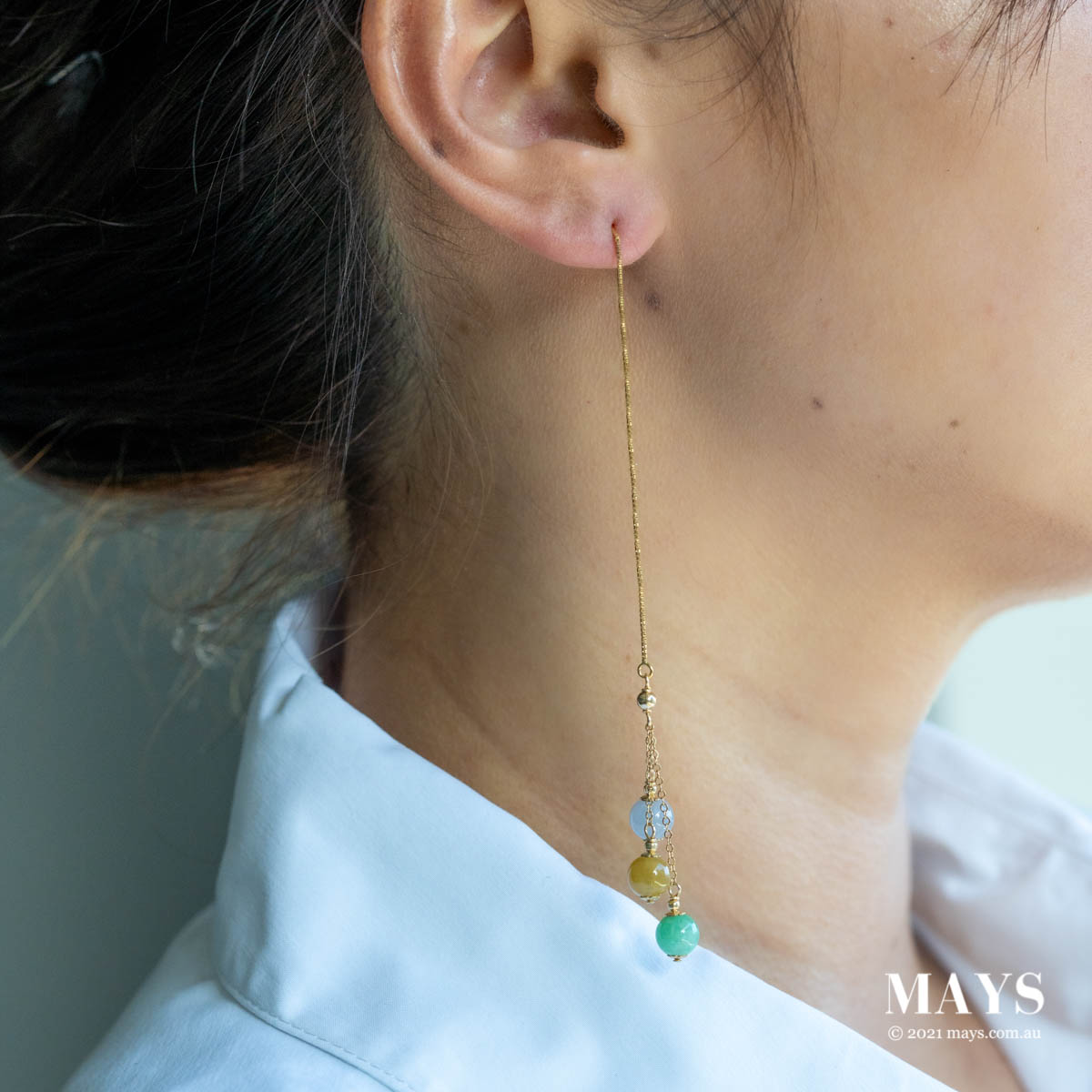 Mixed: Green Lavender Yellow Jade Gold Drop Earrings