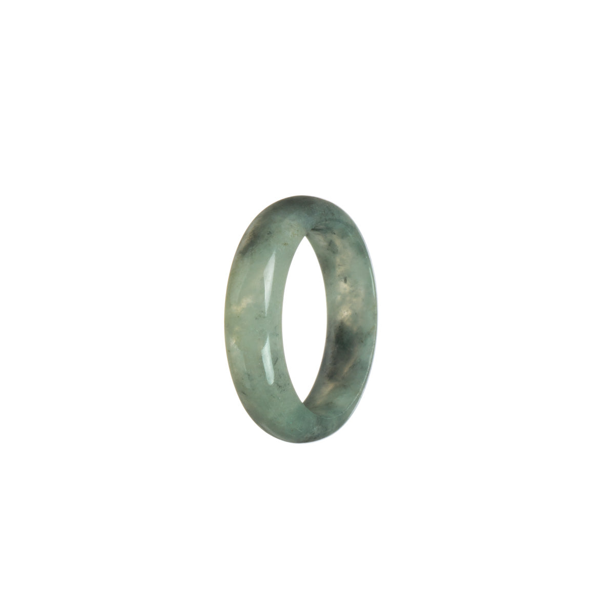 Genuine Green with dark Grey Jadeite Jade Band - Size S 1/2