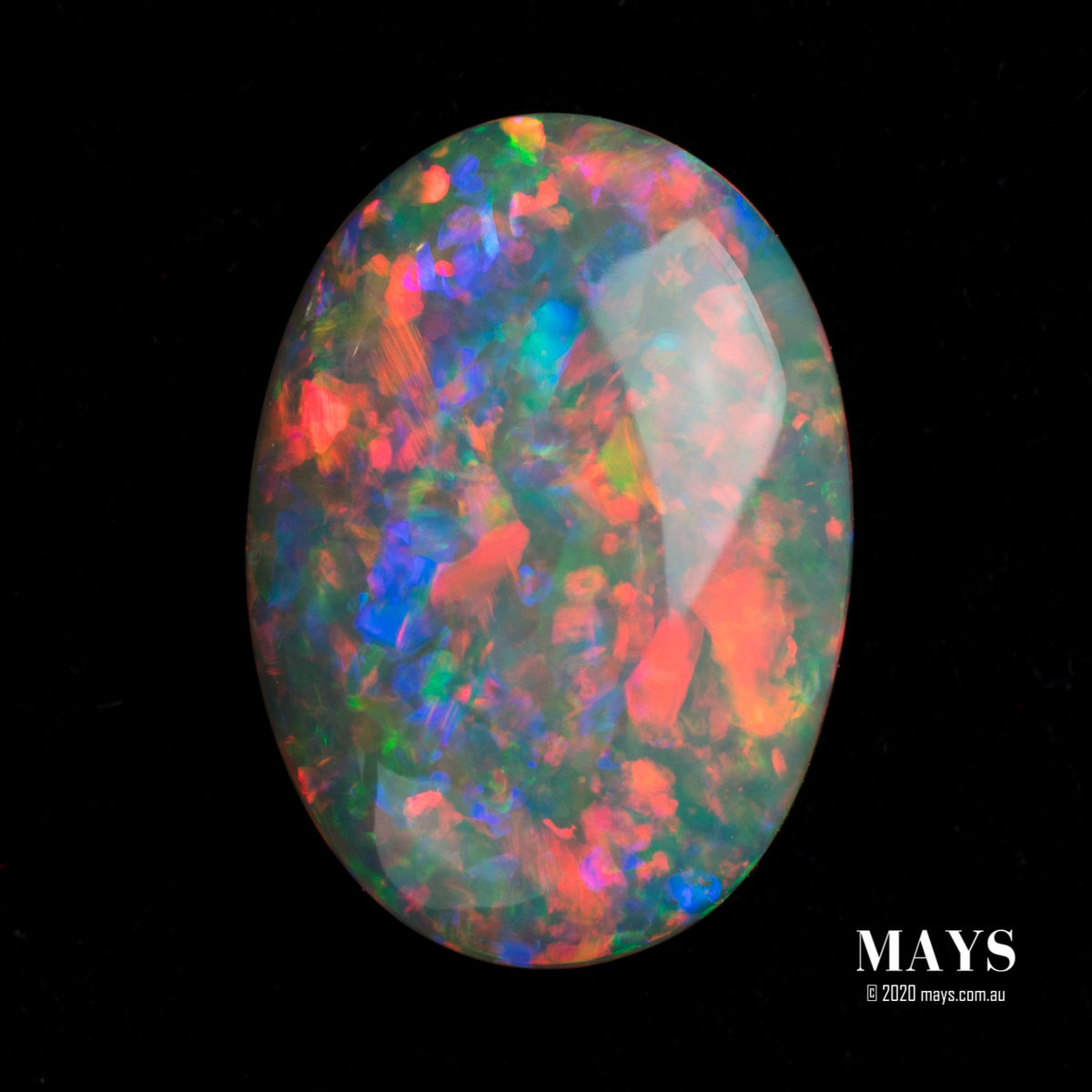 1.80ct Natural Solid Black Opal with Fluoro Orange and Red Colours - MAYS